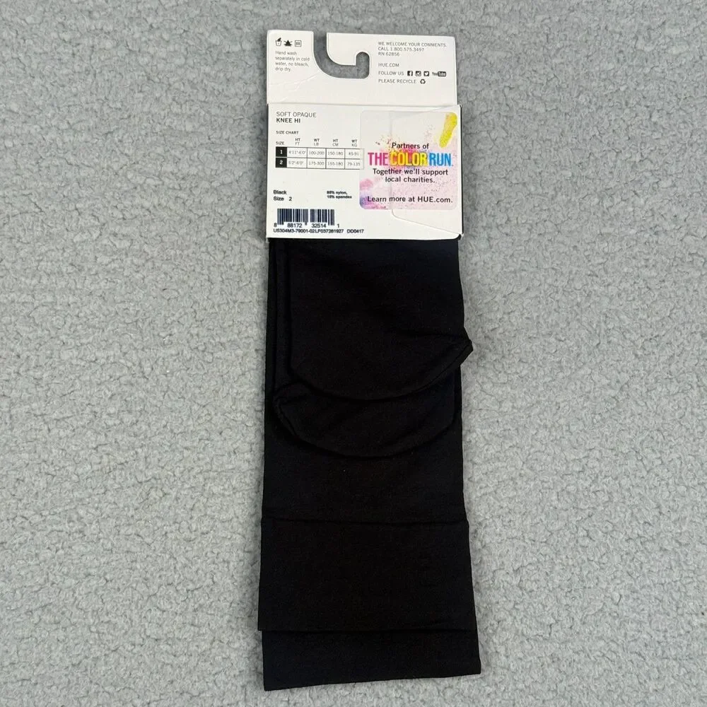 HUE Knee High Socks Womens Sz 2 Black Soft Opaque 1-Pair Goth Dark Academia NIP